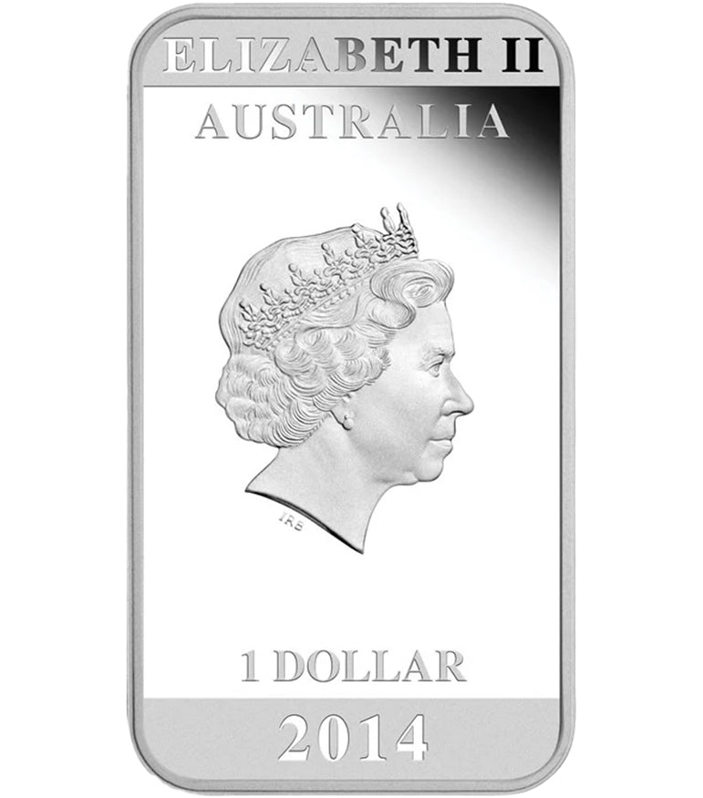 2014 $1 Vintage Travel Australia 1oz Silver Coloured Proof Rectangle Shaped Coin