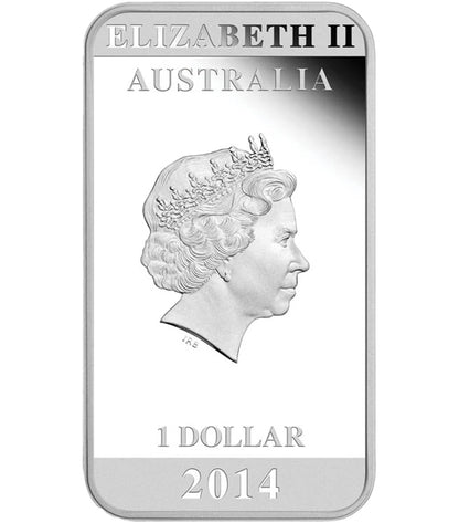 2014 $1 Vintage Travel Australia 1oz Silver Coloured Proof Rectangle Shaped Coin
