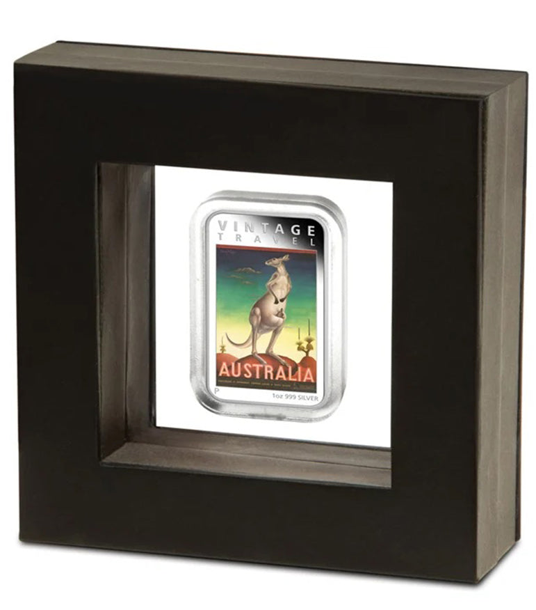 2014 $1 Vintage Travel Australia 1oz Silver Coloured Proof Rectangle Shaped Coin