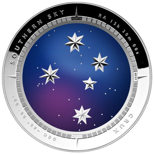 2012 $5 Southern Sky Crux 1oz Silver Coloured Proof Domed Coin