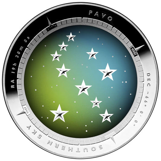 2013 $5 Southern Sky Pavo 1oz Silver Coloured Proof Domed Coin
