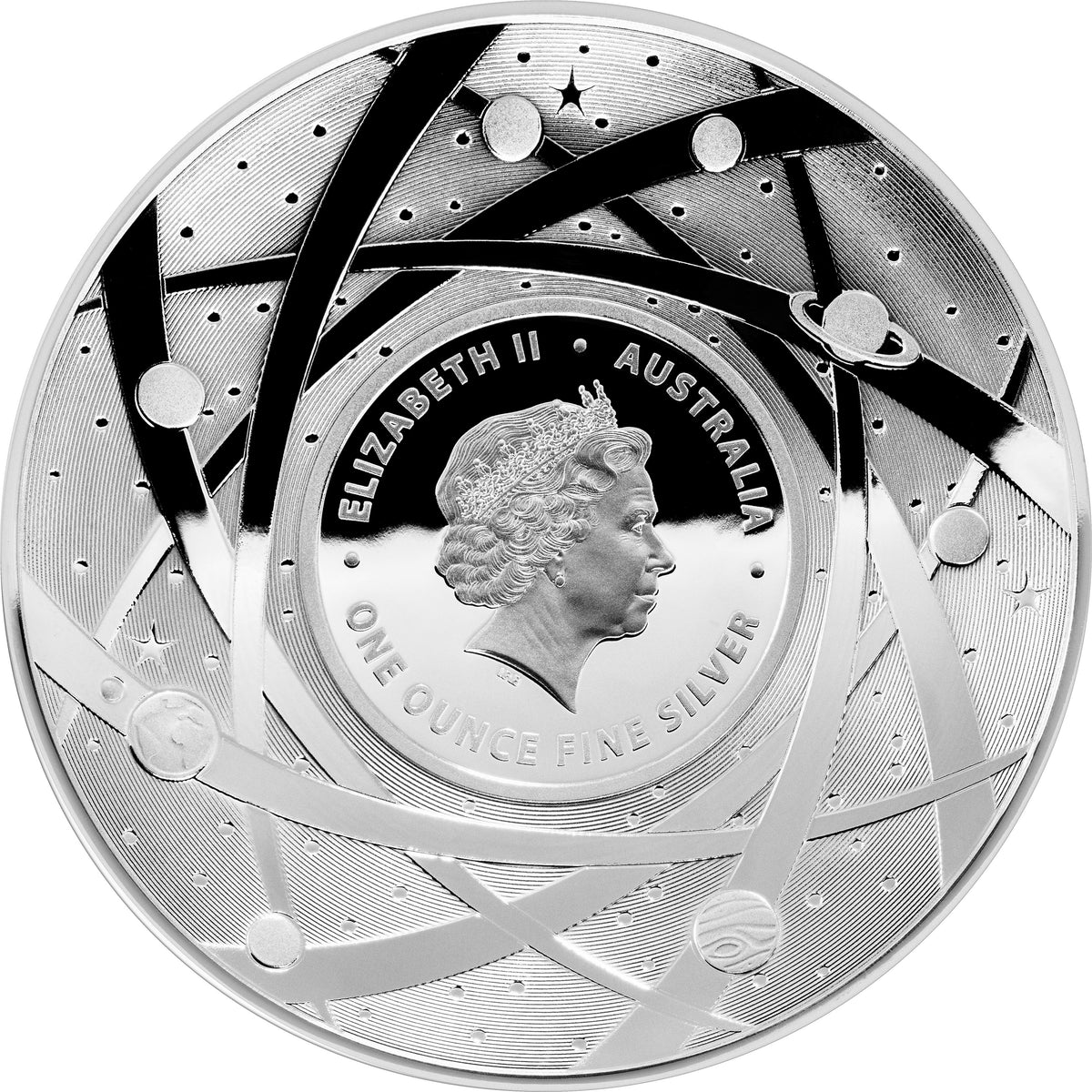 2018 $5 The Earth & Beyond The Earth 1oz Silver Coloured Proof Domed Coin