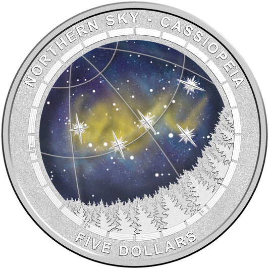 2016 $5 Northern Sky Cassiopeia 1oz Silver Coloured Proof Domed Coin