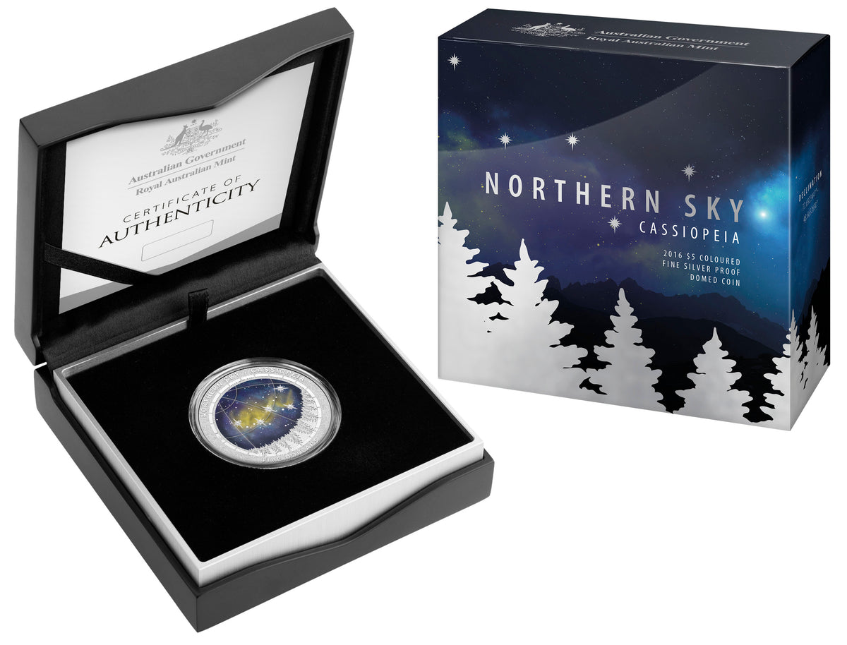 2016 $5 Northern Sky Cassiopeia 1oz Silver Coloured Proof Domed Coin