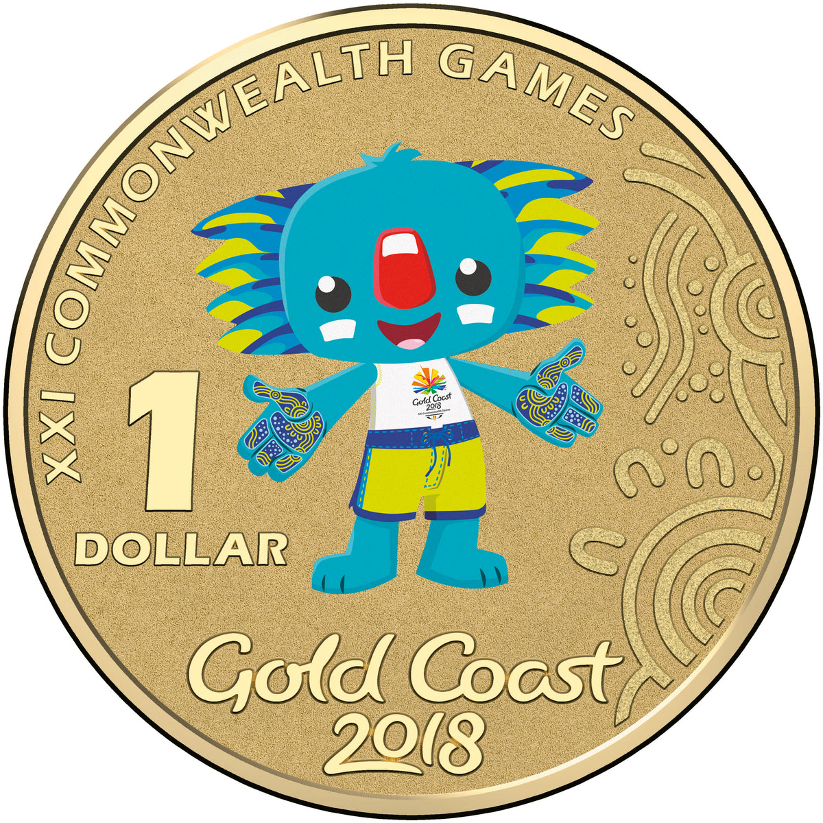 2018 $1 Gold Coast Commonwealth Games Borobi Coloured Uncirculated Coin