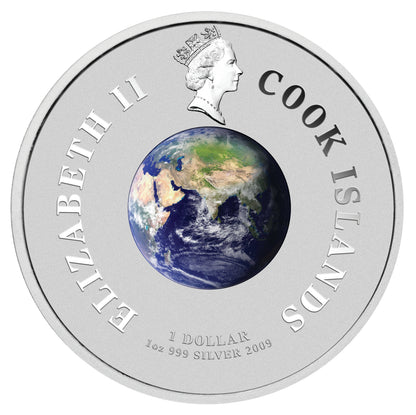 Cook Islands 2009 $1 Orbit and Beyond First Man On The Moon 1oz Silver Coloured Proof Coin