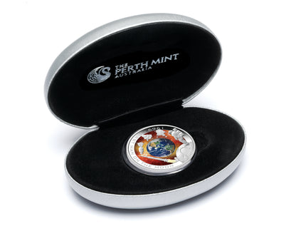 Cook Islands 2009 $1 Orbit and Beyond First Man On The Moon 1oz Silver Coloured Proof Coin