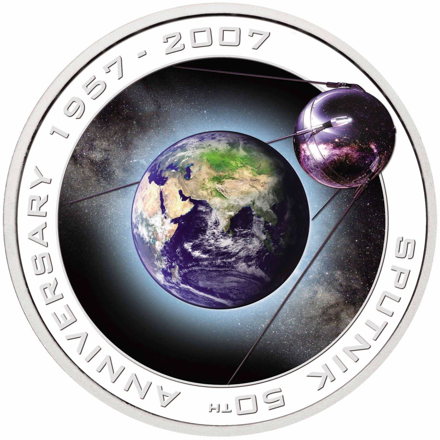 Cook Islands 2007 $1 Orbit and Beyond Sputnik 50th Anniversary 1oz Silver Coloured Proof Coin