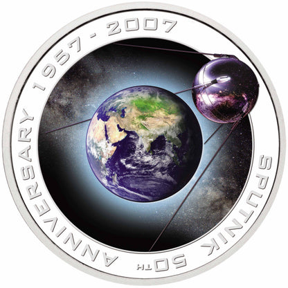 Cook Islands 2007 $1 Orbit and Beyond Sputnik 50th Anniversary 1oz Silver Coloured Proof Coin