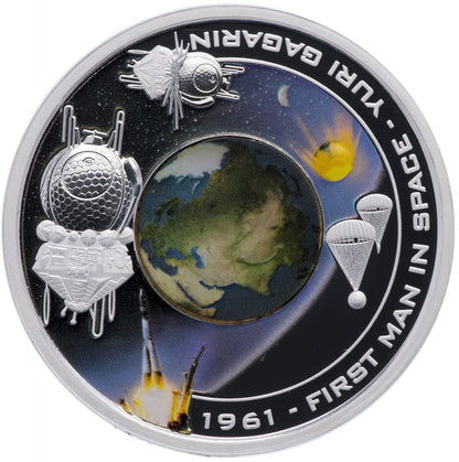 Cook Islands 2008 $1 Orbit and Beyond First Man In Space Yuri Gagarin 1oz Silver Coloured Proof Coin