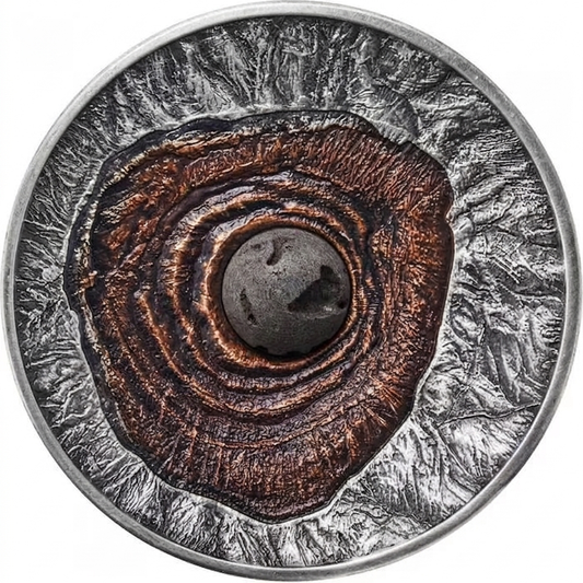 Niue 2015 $2 Volcano Vesuvius Pompeii Lava Inset 2oz Silver Antiqued Coin