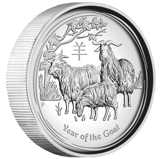 2015 $1 Lunar Year of The Goat 1oz Silver High Relief Proof Coin