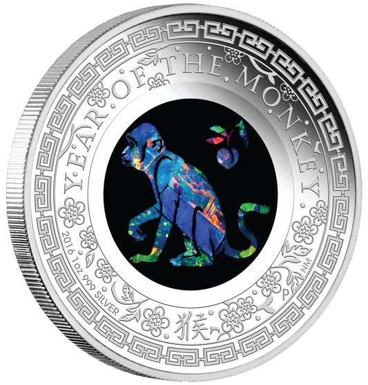 2016 $1 Australian Opal Lunar Year of The Monkey 1oz Silver Proof Coin