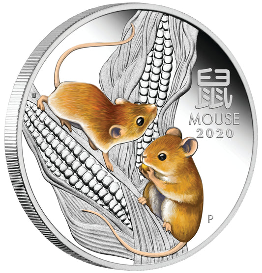 2020 50c Lunar Year of The Mouse 1/2oz Silver Coloured Proof Coin