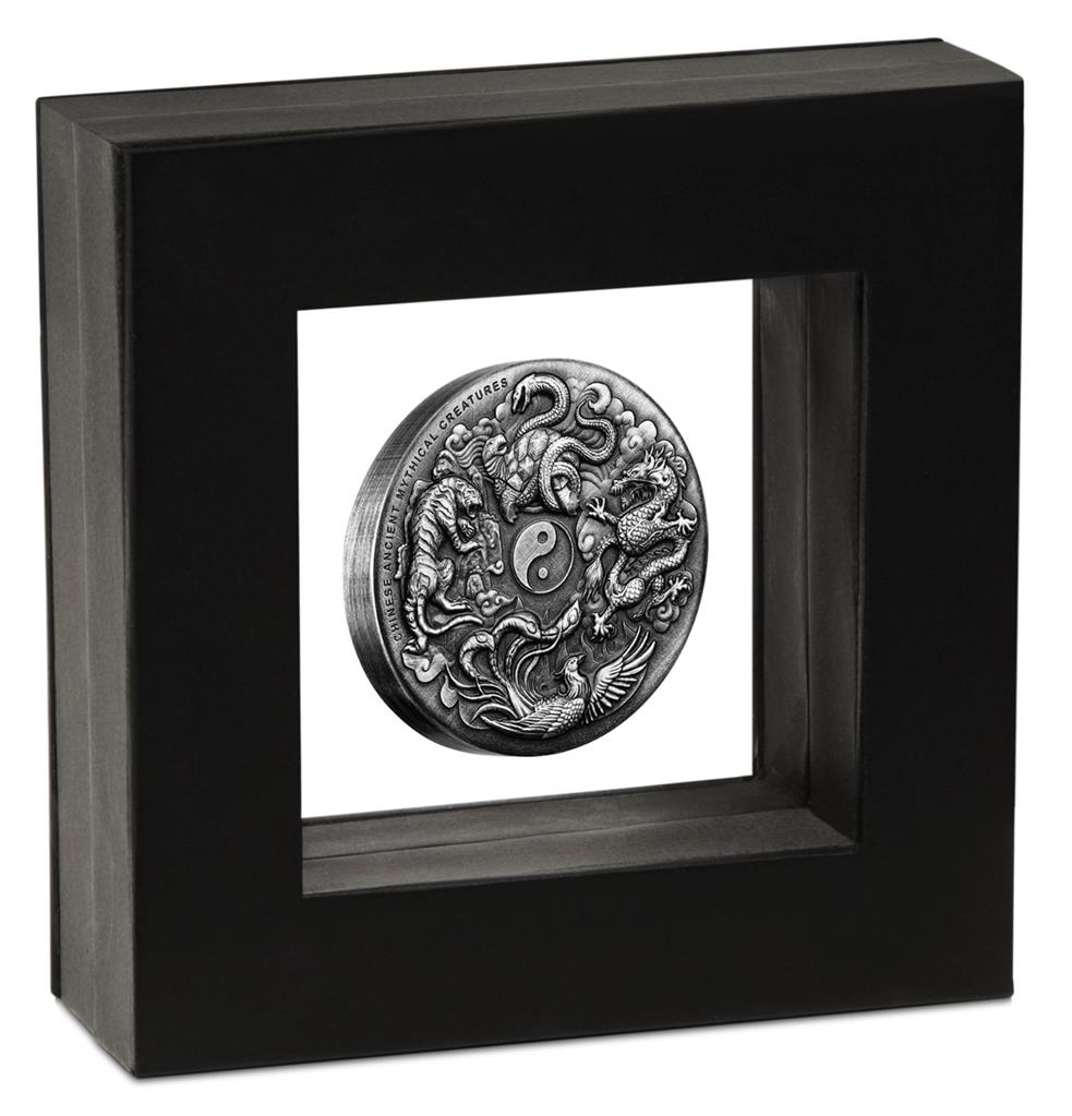 Tuvalu 2016 $2 Chinese Ancient Mythical Creatures 2oz Silver High Relief Antiqued Coin