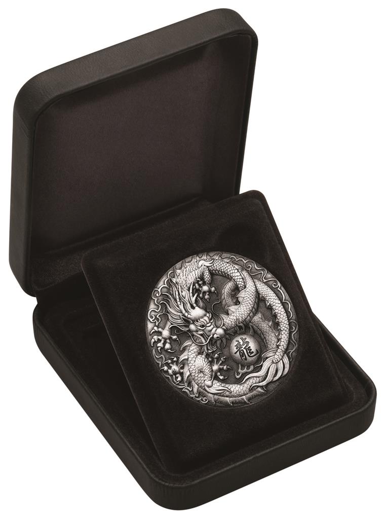 Tuvalu 2017 $2 Chinese Mythical Creatures Dragon 2oz Silver Antiqued Coin