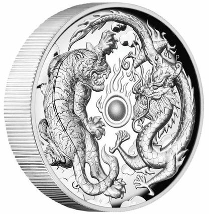 2018 $2 Dragon & Tiger 2oz Silver High Relief Proof Coin