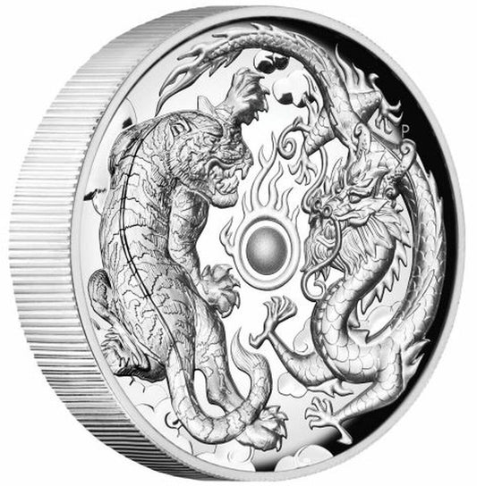 2018 $2 Dragon & Tiger 2oz Silver High Relief Proof Coin