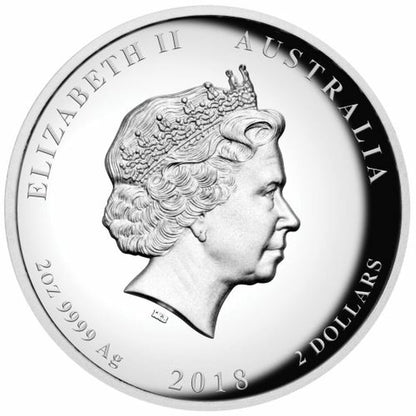 2018 $2 Dragon & Tiger 2oz Silver High Relief Proof Coin