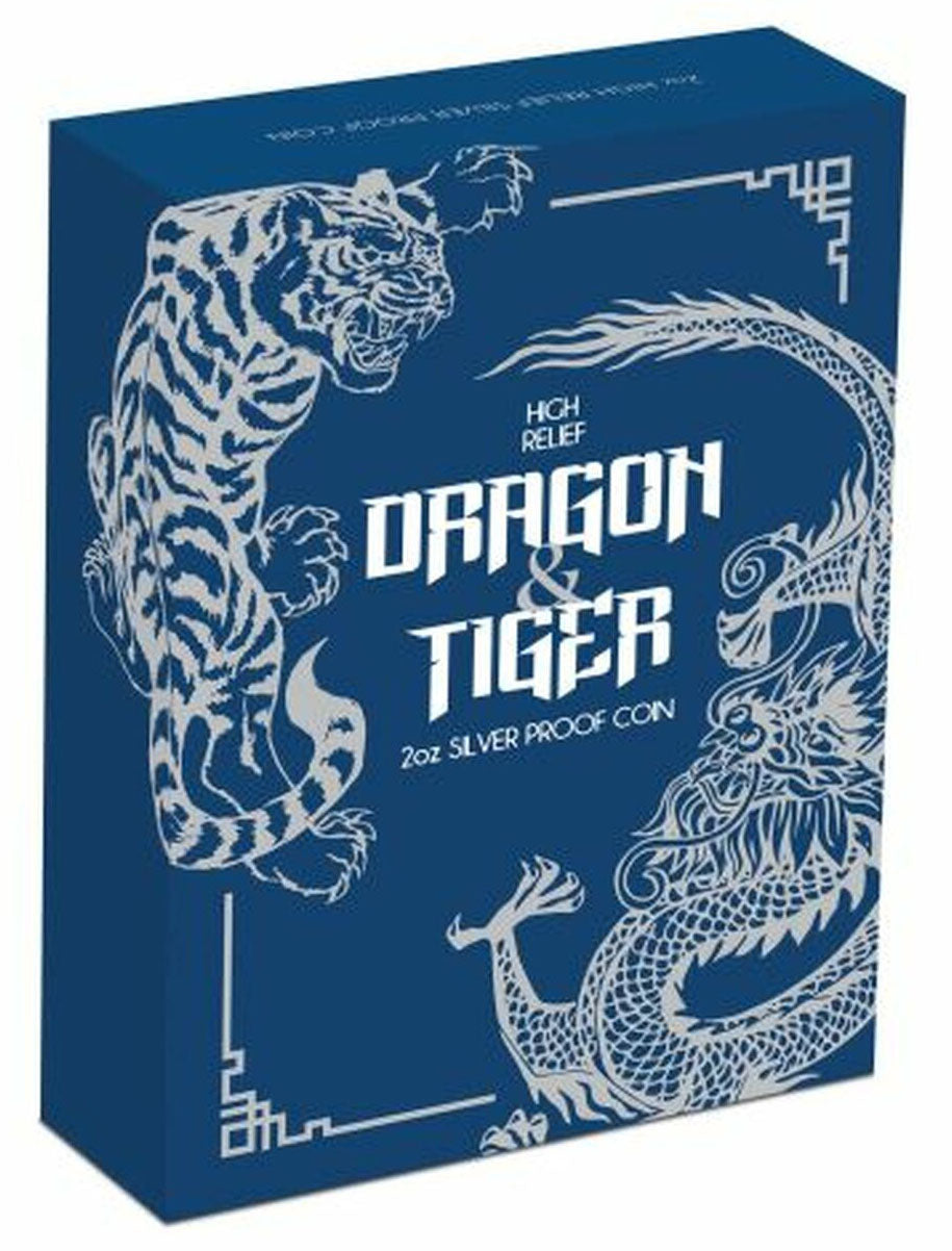 2018 $2 Dragon & Tiger 2oz Silver High Relief Proof Coin