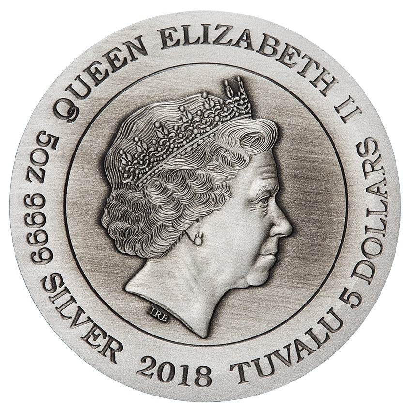 Tuvalu 2018 $5 Dragon 5oz Silver Antiqued Coin