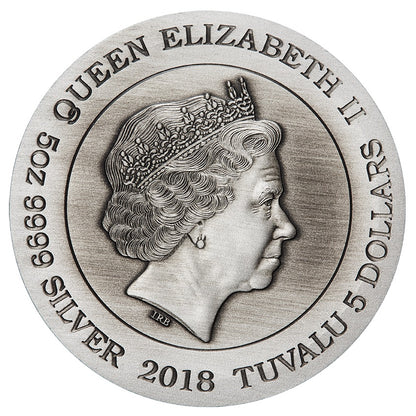 Tuvalu 2018 $5 Dragon 5oz Silver Antiqued Coin