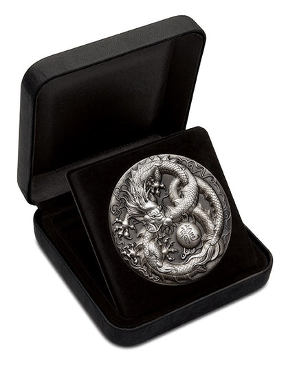 Tuvalu 2018 $5 Dragon 5oz Silver Antiqued Coin