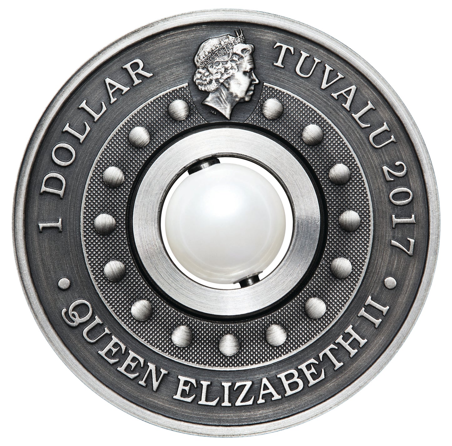 Tuvalu 2017 $1 Dragon & Rotating Pearl 1oz Silver Antiqued Coin
