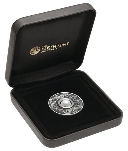 Tuvalu 2017 $1 Dragon & Rotating Pearl 1oz Silver Antiqued Coin