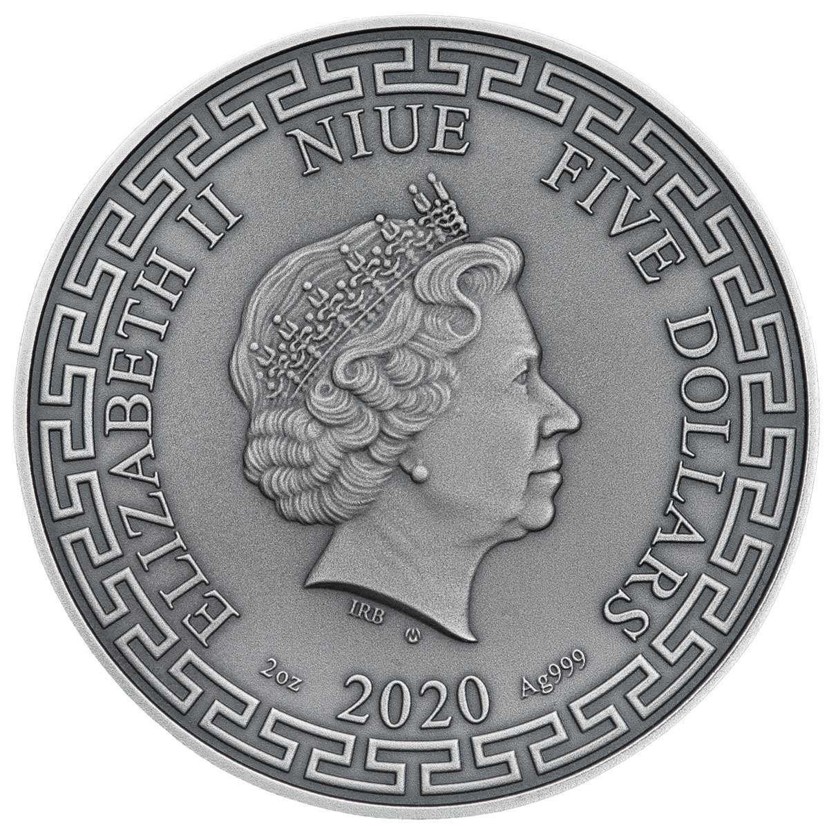 Niue 2020 $5 Nine Dragon Chinese Legends Mother of Pearl 2oz Silver Antiqued Coin