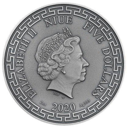 Niue 2020 $5 Nine Dragon Chinese Legends Mother of Pearl 2oz Silver Antiqued Coin