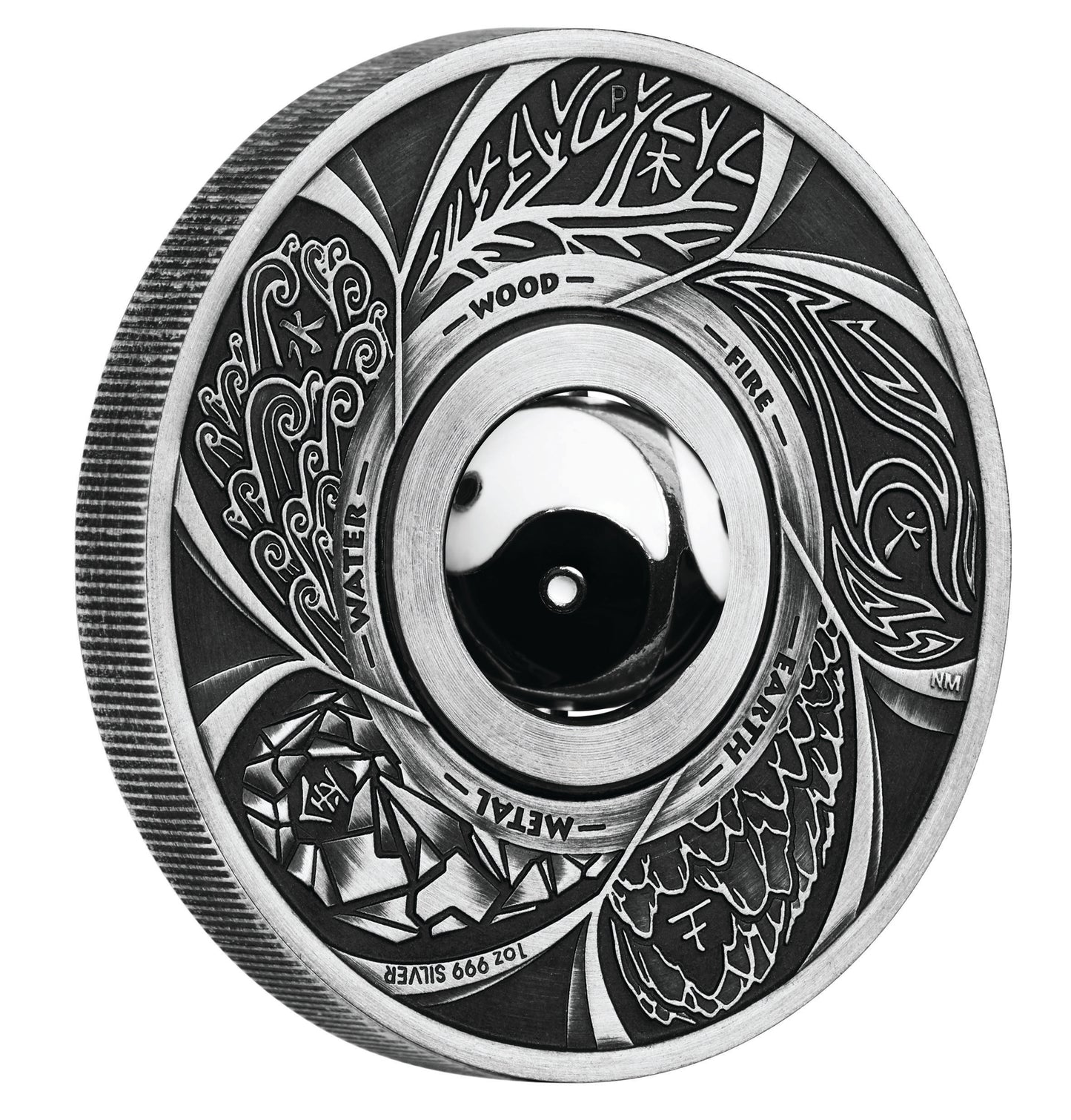 Tuvalu 2016 $1 Yin Yang Rotating Charm 1oz Silver Antiqued Coin