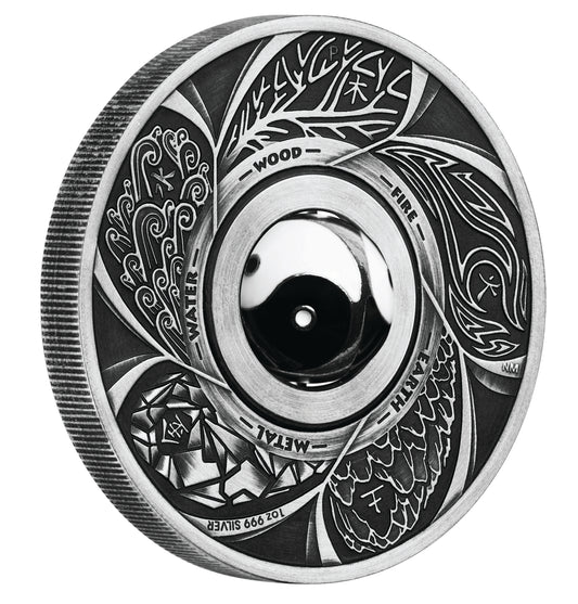 Tuvalu 2016 $1 Yin Yang Rotating Charm 1oz Silver Antiqued Coin