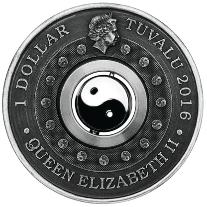 Tuvalu 2016 $1 Yin Yang Rotating Charm 1oz Silver Antiqued Coin