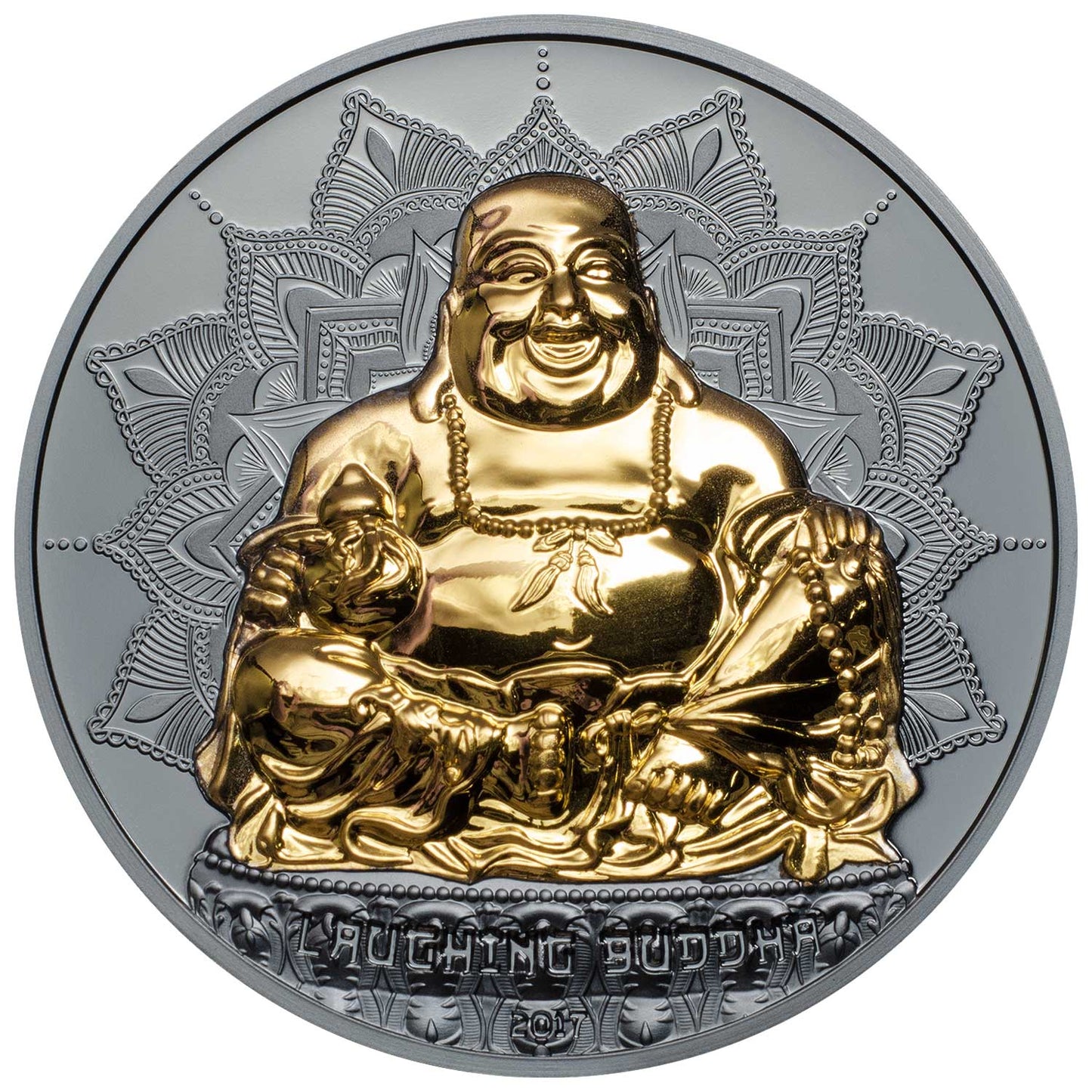 Palau 2017 $10 Laughing Buddha 2oz Silver Gilded Coin