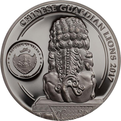 Palau 2017 $10 Chinese Guardian Lions 2oz Silver Black Proof 2 Coin Set