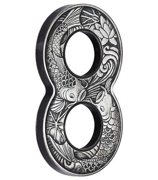 2019 $2 Figure 8 Koi Fish 2oz Silver Antiqued Shaped Coin