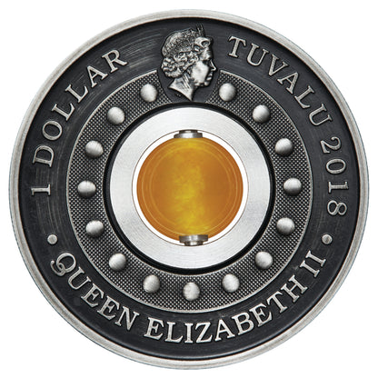 Tuvalu 2018 $1 Good Luck Rotating Charm 1oz Silver Antiqued Coin