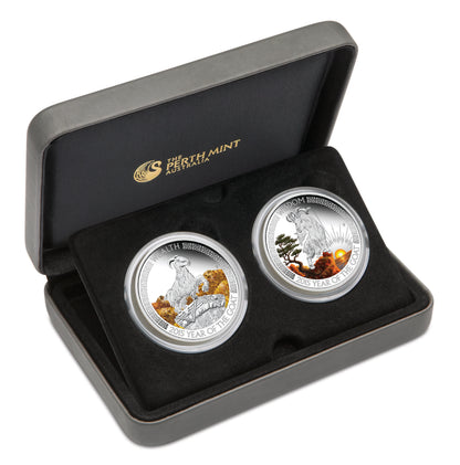 Tuvalu 2015 $1 Lunar Good Fortune Year of The Goat Wealth & Wisdom 1oz Silver Coloured Proof 2 Coin Set