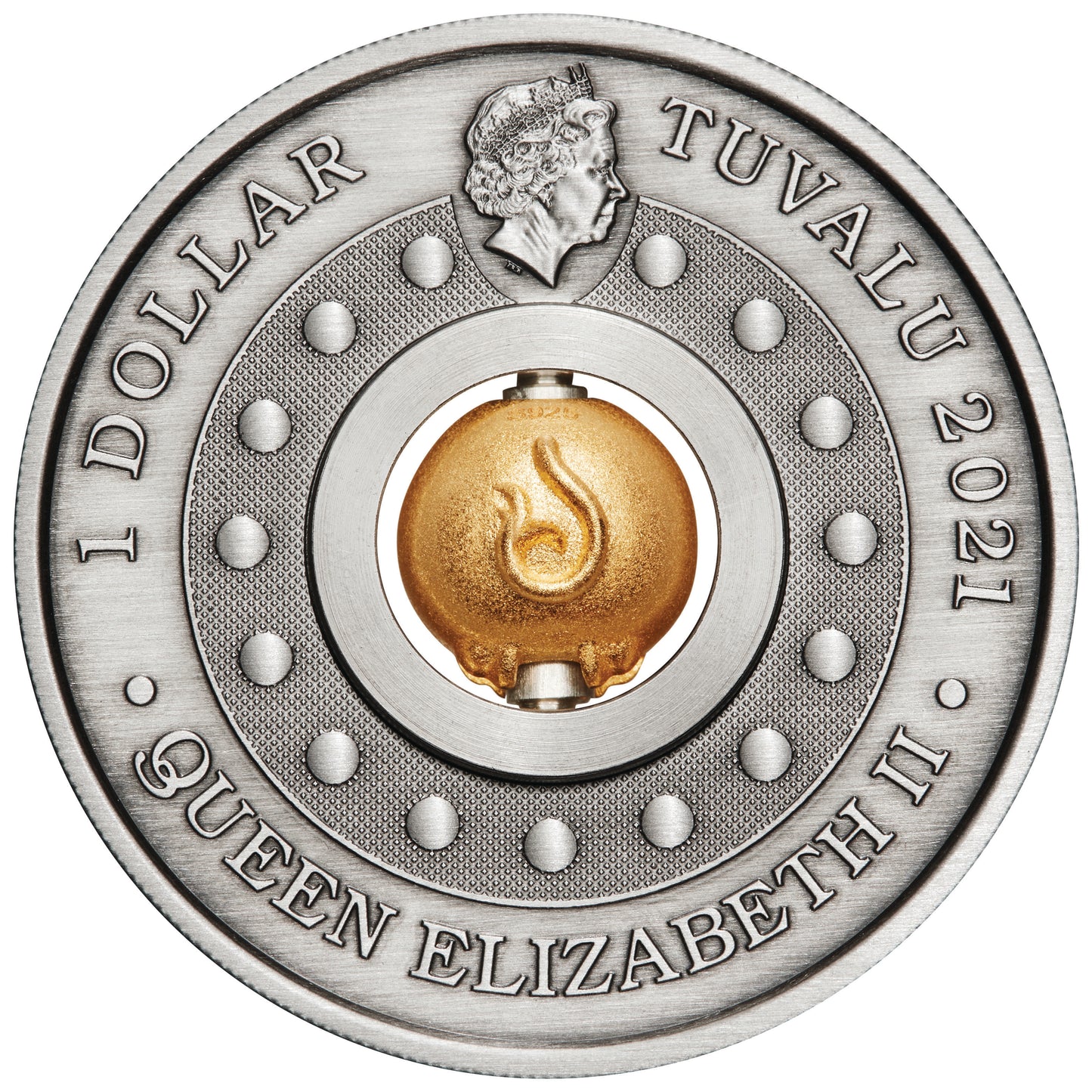 Tuvalu 2021 $1 Year of The Ox Rotating Charm 1oz Silver Antiqued Coin