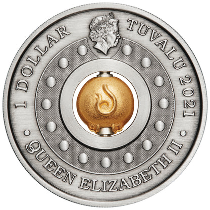 Tuvalu 2021 $1 Year of The Ox Rotating Charm 1oz Silver Antiqued Coin