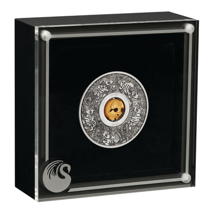 Tuvalu 2021 $1 Year of The Ox Rotating Charm 1oz Silver Antiqued Coin