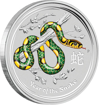 2013 $1 WMF Berlin Lunar Year of The Snake 1oz Silver Coloured Coin