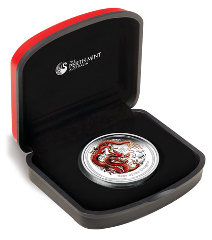 2012 $1 Lunar Year of The Dragon 1oz Silver Coloured Proof Coin