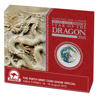 2012 $1 ANDA Sydney Lunar Year of The Dragon 1oz Silver Coloured Coin