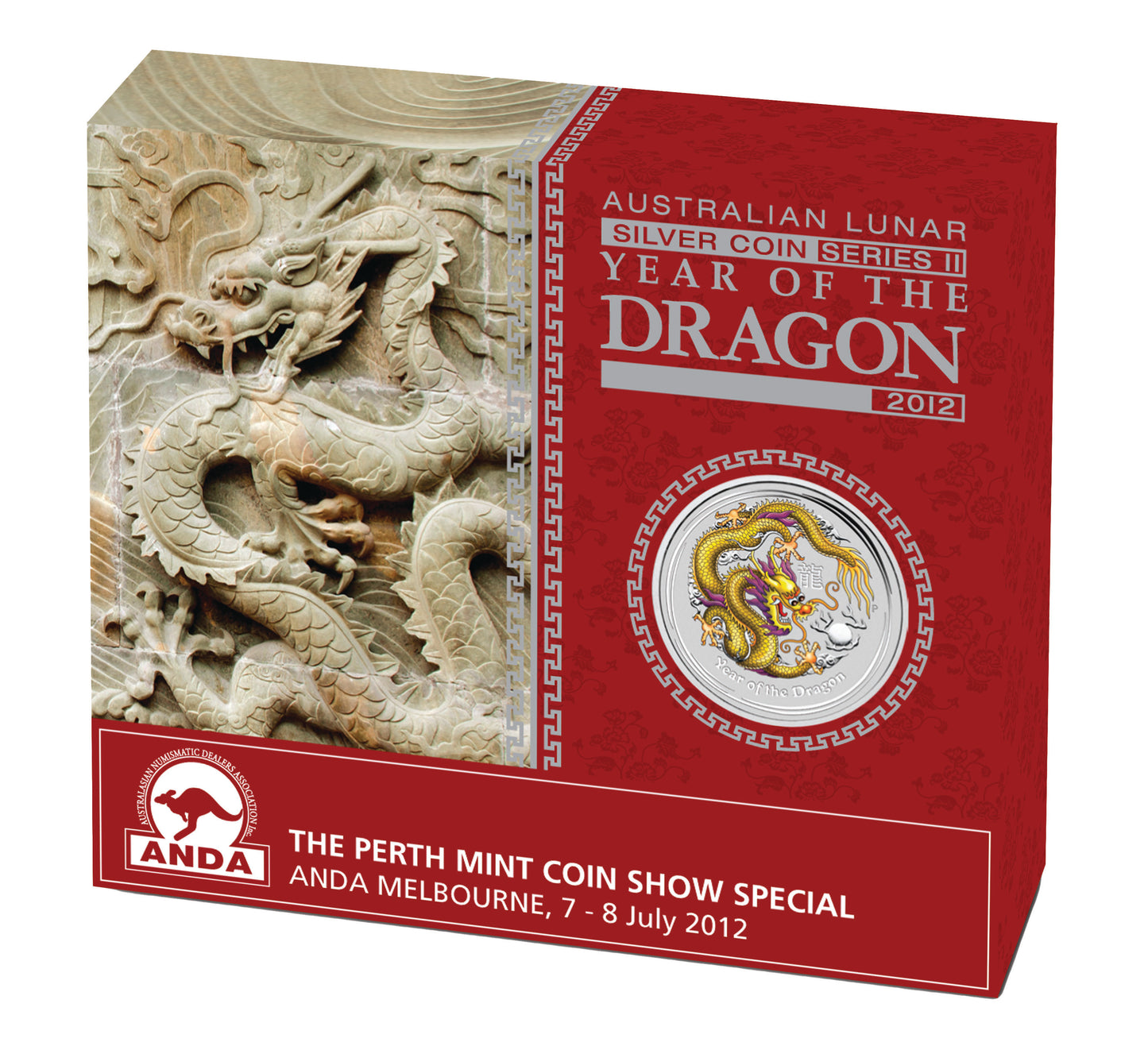 2012 $1 ANDA Melbourne Lunar Year of The Dragon 1oz Silver Coloured Coin