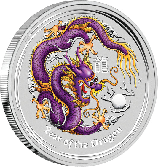 2012 $1 ANDA Brisbane Lunar Year of The Dragon 1oz Silver Coloured Coin