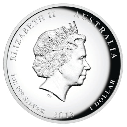 2013 $1 Lunar Year of The Snake 1oz Silver High Relief Proof Coin