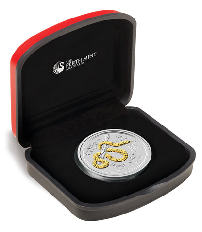 2013 $1 Lunar Year of The Snake 1oz Silver Gilded Coin