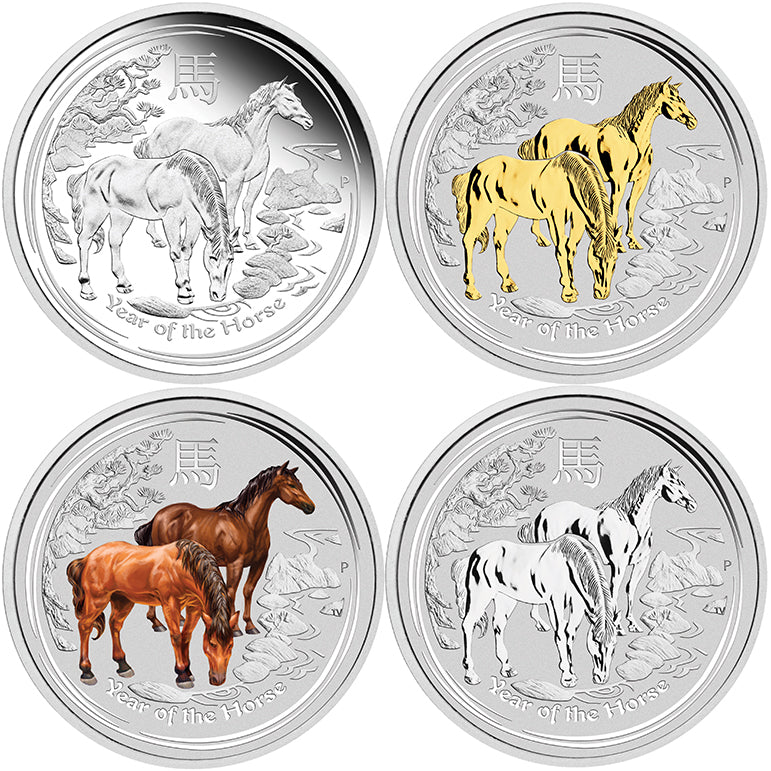 2014 $1 Lunar Year of The Horse 1oz Silver 4 Coin Set